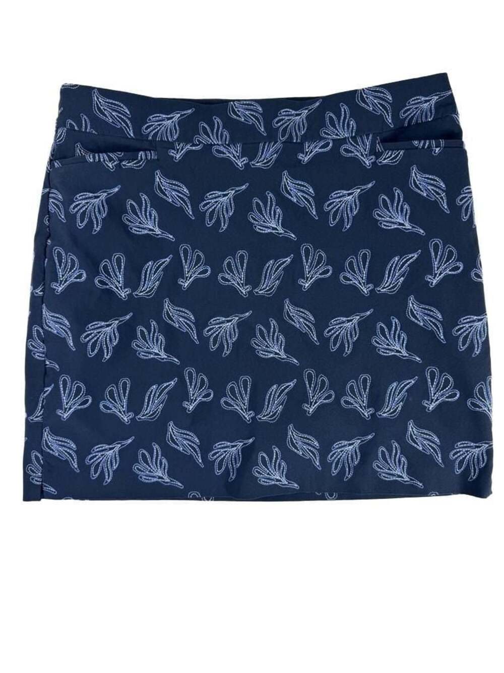 Chico's Women's Navy Blue Embroidered Travel Pull-On Skort